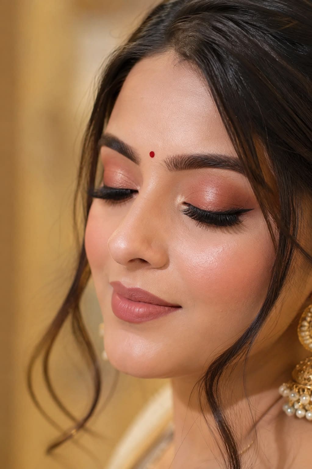 Soft day look with rosy neutral eyeshadow and a mauve lip